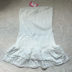 ediketed white strapless dress